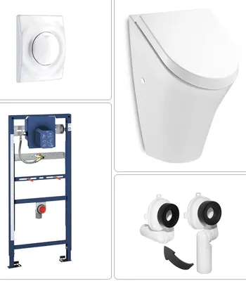 Produktbild von ROCA NEXO Urinal mit SoftClose Deckel & GROHE Vorwandgestell + Betätigungsplatte, weiß