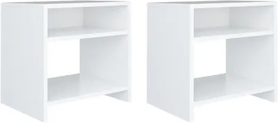 Imagen del producto de Juego de dos mesitas de noche, color blanco, 40x30x40 cm, fabricadas en material de madera, versátiles mesas auxiliares para dormitorios y salones