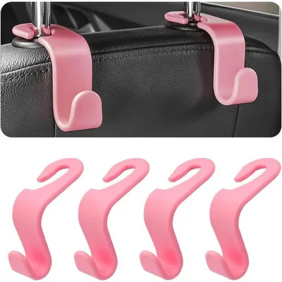Image de Crochets pour appuie-tête de voiture, lot de 4, couleur rose, pour suspendre des sacs