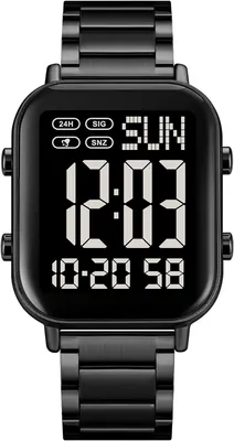 Produktbild von Digitale Armbanduhr Herren LED große Ziffern Dualzeit Datum 12/24H Stoppuhr Wecker Edelstahlarmband wasserdicht Business Sport Uhr