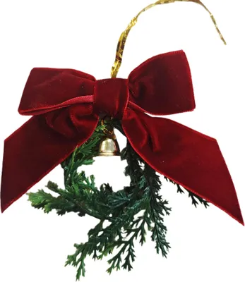 Produktbild von Mini-Weihnachtskranz aus Zeder, kleiner künstlicher Weihnachtskranz mit Glöckchen und Schleife für Weihnachtsbaum, Kaminsims, Fenster, Kamin, Küchendekoration