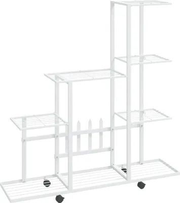 Image de Support pour plantes sur roues 94,5x25x92,5 cm Blanc Métal