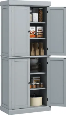 Image de HOMCOM Armoire de cuisine buffet cuisine vaisselier meuble de rangement style moderne avec placards, étagères réglables, pour salle à manger, salon, 76 x 40,5 x 184 cm, gris