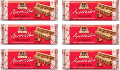 Produktbild von 6x Tre Marie Ancora Uno Wafer Nocciolato Waffel gefüllt mit Haselnusscreme und gehackte Haselnüsse 140g