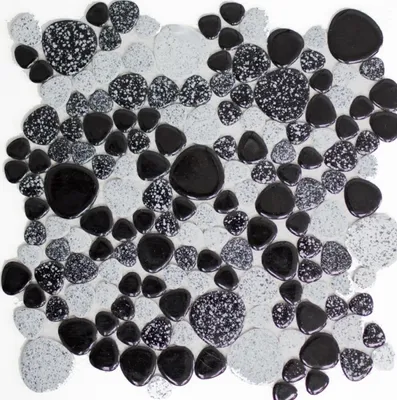 Produktbild von Kieselmosaik Pebbles grau schwarz Spots Duschtasse Fliesenspiegel MOS12-0103_f | 10 Mosaikmatten