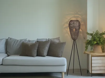 Produktbild von Orientalische Dreibein LED Stehlampe Metallgeflecht für Wohnzimmer Ecke, H 140cm