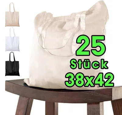 Produktbild von Baumwolltasche 38x42 cm unbedruckt, 25 Stück - Zwei KURZE Henkel ®