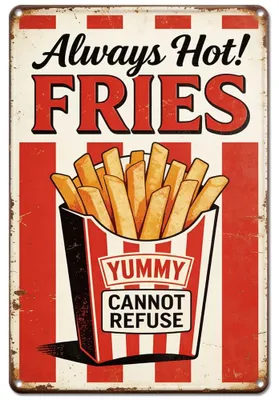 Eisenblechschild Französische Pommes frites, 20 x 30 cm, Metall, bunt