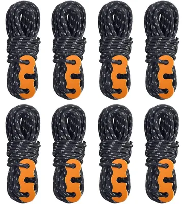 Obrázok produktu pre Reflexné napínacie laná s napínacími prvkami, dĺžka 4 metre, priemer 3 mm, čierna farba, 8 kusov
