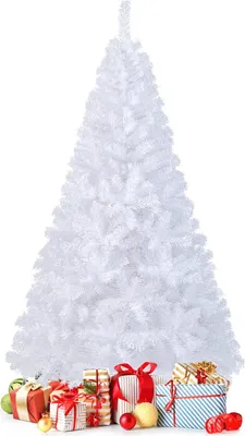 Produktbild von GOPLUS 180 cm Künstlicher Weihnachtsbaum, Weißer Tanne Christbaum mit Metallständer, Festliche Weihnachtdekoration für Drinnen, Einfacher Aufbau & Lagerung, Weiß