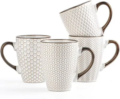 Image de Lot de 4 tasses à café en céramique, blanches