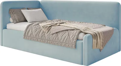 Produktbild von Selsey Fanko –Jugendbett 90x200 cm mit Kopfteil links, Samt, Hellblau