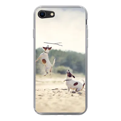 Produktbild von MuchoWow® Handyhülle Schutzhülle Hülle für iPhone SE 2020 Hund - Zweig - Sand Silikon Softcase Handy Hülle - Kartenbesitzer