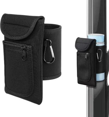 Image de Sac de sport avec mousqueton pour gourde, téléphone portable, clés et accessoires - Idéal pour le fitness, le vélo et les voyages - Néoprène, noir, 32,5 x 19 x 3,5 cm