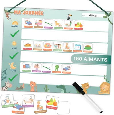 Produktbild von Mini Mindz Kinder Magnettafel Tagesplaner Montessori mit 160 Magneten, Routine Kalender für Kinder ab 3 Jahren mit Stift