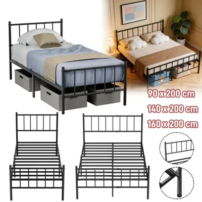 Obrázek produktu pro YRHome Moderní kovový rám postele 140 x 200 cm, pohodlné čelo, nadčasový design pro domácí interiéry