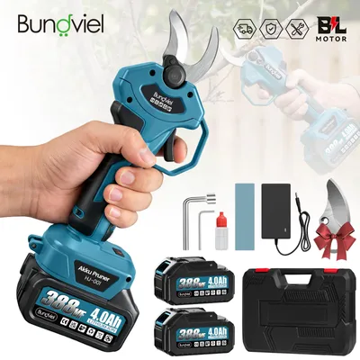 Image de Sécateur à batterie, sécateur électrique de jardin, diamètre de coupe de 30 mm, avec 2 batteries de 4000 mAh, sécateur de vigne et d'arbre 21 V