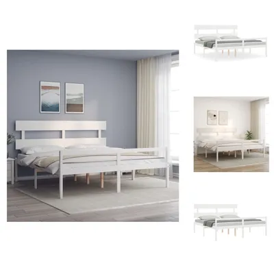 Produktbild von vidaXL Massivholzbett mit Kopfteil Weiß 200x200 cm -  Betten & Bettgestelle
