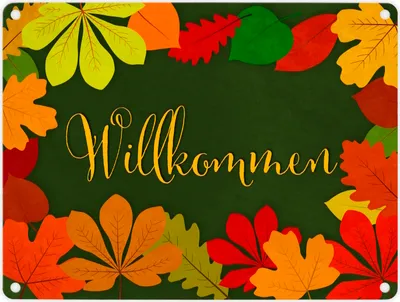 Produktbild von Willkommen Herbst Metallschild in 15x20 cm mit Laubkranz