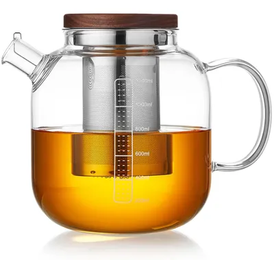 Teekanne 40 oz aus Borosilikatglas mit Edelstahl-Infuser, hitzebeständig