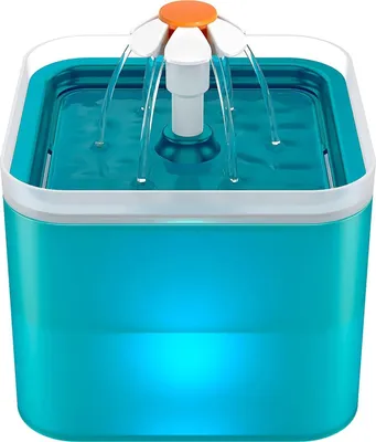 Produktbild von Trinkbrunnen 2 Liter, Katzen Trinkbrunnen, Haustier-Wasserspender, Automatisch Leise, Wasserspender mit LED-Licht Blau
