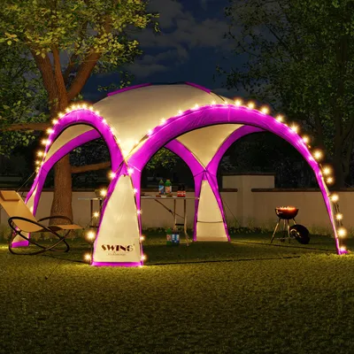 Produktbild von LED Event Pavillon 3,6 x 3,6m DomeShelter Garten Pavillion inkl. Solarmodul Pavilion Designer Gartenzelt Camping Pavilon Partyzelt mit Beleuchtung - pink