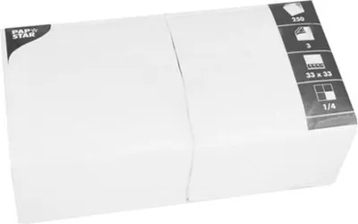 Produktbild von Papstar Servietten, 3-lagig 1/4-Falz 33 cm x 33 cm weiß, 4 x 250 Stück