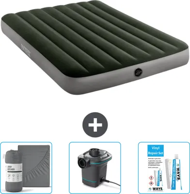 Produktbild von Intex Airbed – Doppelbett – 137 x 191 x 25 cm – Grün – Im Lieferumfang enthalten Spannbettuch - Pumpe en Reperaturset