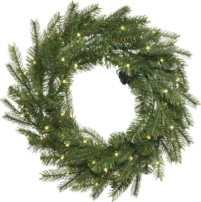 Productafbeelding van Everlands Grandis LED-krans, op batterijen, met timer, kunststof, Ø 50 x 8 cm, warmwit, groen