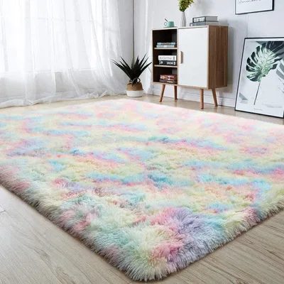 Immagine prodotto di Tappeto per cameretta con motivo arcobaleno, 120 x 200 cm, morbido, ideale per camerette da bambine