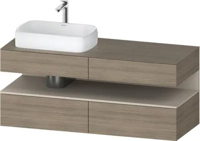 Produktbild von Duravit Qatego Konsolenwaschtischunterbau, 2 Auszüge, 2 Schubkästen, Ausschnitt links, 1400x550x600mm, Nische Taupe Supermatt, QA4765083350010