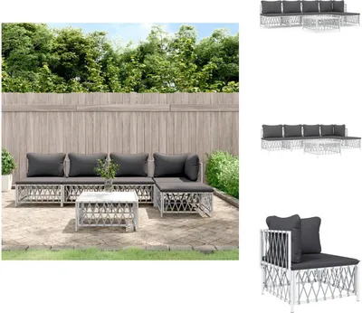 Produktbild von vidaXL 6-tlg. Garten-Lounge-Set mit Kissen Weiß Stahl -  Gartenmöbel-Sets
