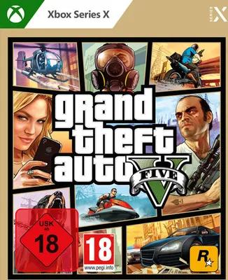 A collage of images from the game Grand Theft Auto V, with the game title prominently displayed.