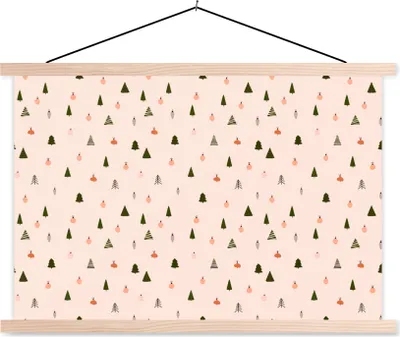 Produktbild von MuchoWow® Textilposter Weihnachtsbäume - Weihnachtskugeln - Pastell 120x80 cm mit holzfarbenen Rahmen - Aufhängeset