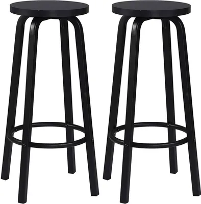 WOLTU Sada 2 barových stoličiek Barová stolička Bistro Stolička Counter Stool Round MDF Seat Kovový rám čierna