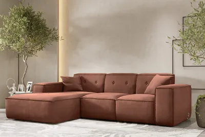 Produktbild von Ecksofa Designersofa CESINA Stoff Opera Velvet Braun Ottomane Links