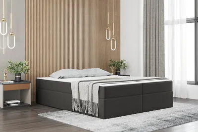 Zdjęcie produktu dla Łóżko skrzyniowe do sypialni z nakładką na materac RUBEN, tkanina Soro, wiele kolorów Ciemnoszary 160x200 cm