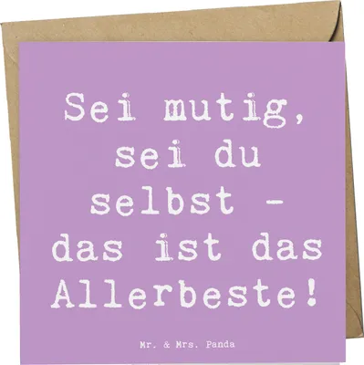 Produktbild von Mr. & Mrs. Panda Klappkarte Spruch Mutig zu sich selbst stehen - Lavendeltraum - Geschenk, Selbstakzeptanz, Zuversicht, doppelkarte, positivity, faltkarte, Mutmacher