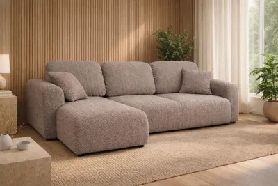 Obrázek produktu pro Kaiser Möbel Rohový gauč s funkcí spaní a úložným prostorem, gauč ve tvaru L Bingo L, chenille látka Artico, béžová, vlevo