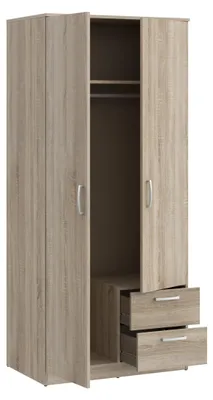 Produktbild von FORTE NIKO Kleiderschrank 80 85, 2-türig, 2 Schubladen, Sonoma Eiche, 82 cm x 185 cm x 53 cm