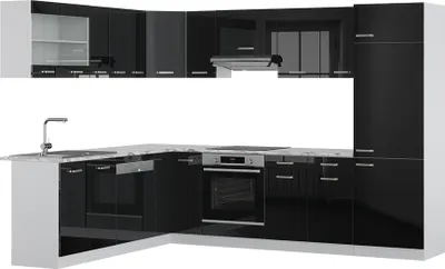 Produktbild von Eckküche Vicco R-Line Schwarz Hochglanz/Weiß 287 x 46 cm ohne Arbeitsplatte, Model 40986