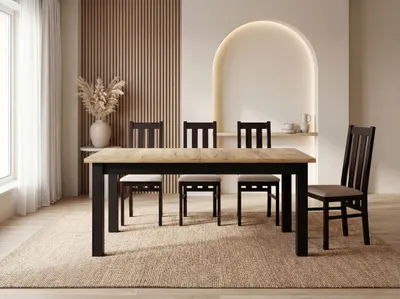 Produktbild von Esstisch Ausziehbar Rechteckig – Platzsparend, Verlängerbar Wohnzimmertisch Küchentisch für 6 personen - 120 × 70 cm bis 160 cm – Schwarze Holzbeine – Hergestellt in EU – Eiche Craft