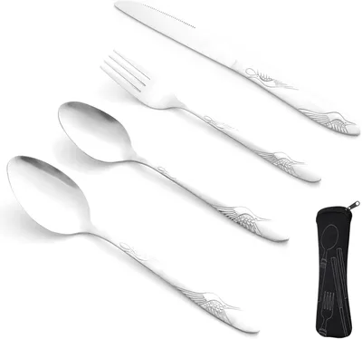 Produktbild von Reisebesteck-Set aus Edelstahl, 4-teilig, mit tragbarer Tasche