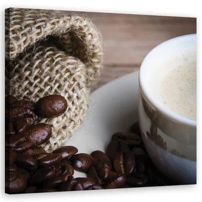 Produktbild von Leinwandbild Kaffeebohnen und Tasse 60x60 Feeby Braun bild für die wand bereit zum aufhängen