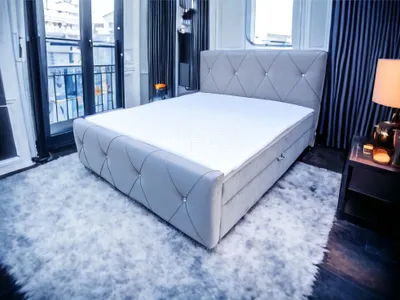 Produktbild von Boxspringbett MADRYT II 160 x 200 cm Amor Velvet 18 Grau, Bett mit zwei Bettkästen und H2 Matratze,Komplett-Set mit Matratze und Topper