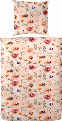 Produktbild von RENFORCE Sommer Bettwäsche 100% Baumwolle, Blumenmuster, 135x200cm + 80x80cm, Reißverschluss