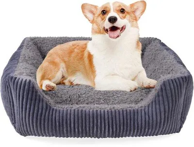 Image de Lit pour chien de taille moyenne en peluche lavable avec couverture en velours côtelé, antidérapant, gris, 76 x 60 cm