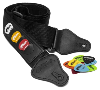 Image de Sangle pour guitare TIGER, avec médiators supplémentaires, noire