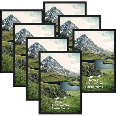 Image de Lot de 7 cadres photo noirs en aluminium, format 40x60 cm, pour fixation au mur