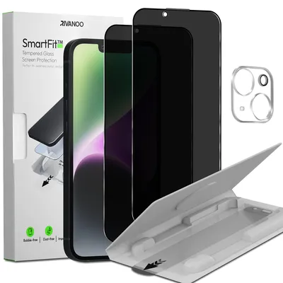 Produktbild von 2-Pack iPhone 14 Displayschutzfolie Privacy & 1-Pack Kameraschutz - Gehärtetes Glas | [Automatische Installation] - Blasenfrei